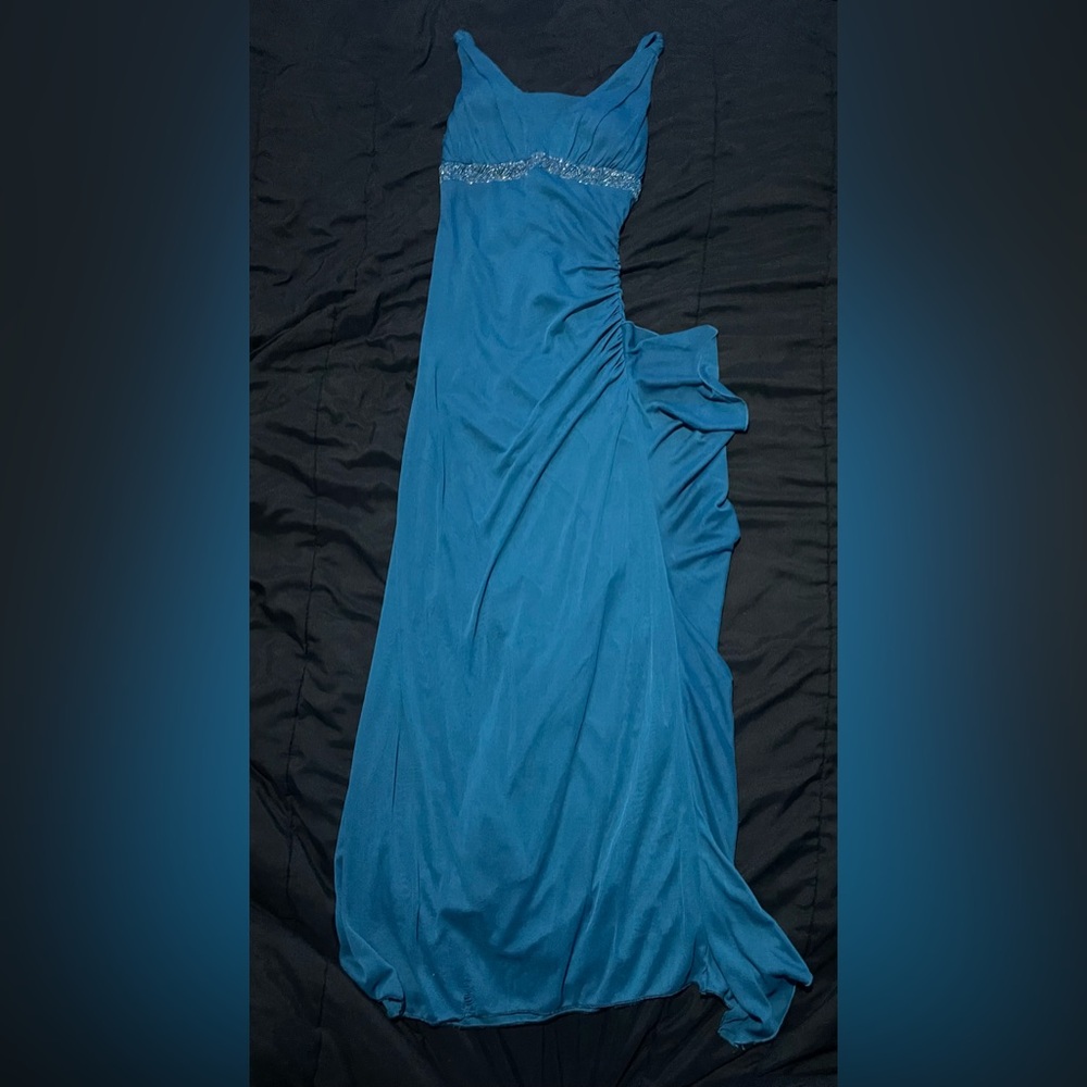 90s y2k City Triangles Blue Maxi Ruched Fairy Dress